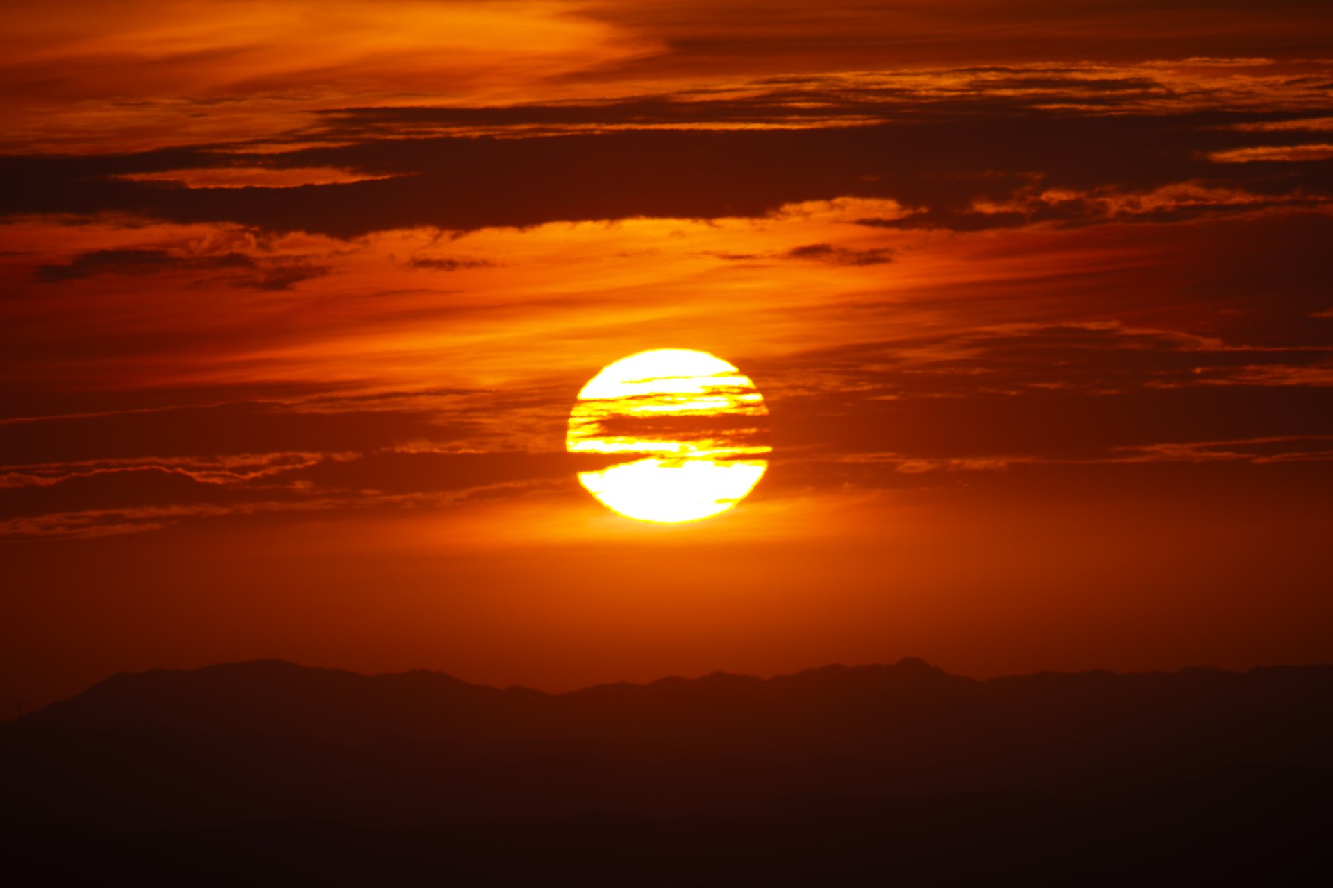 Sunset over the Monteverde mountains with the Gulf of Nicoya in the distance